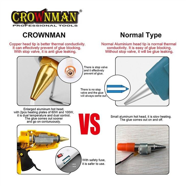 Pistola de pegamento termofusible CROWNMAN de 60 W y 100 W