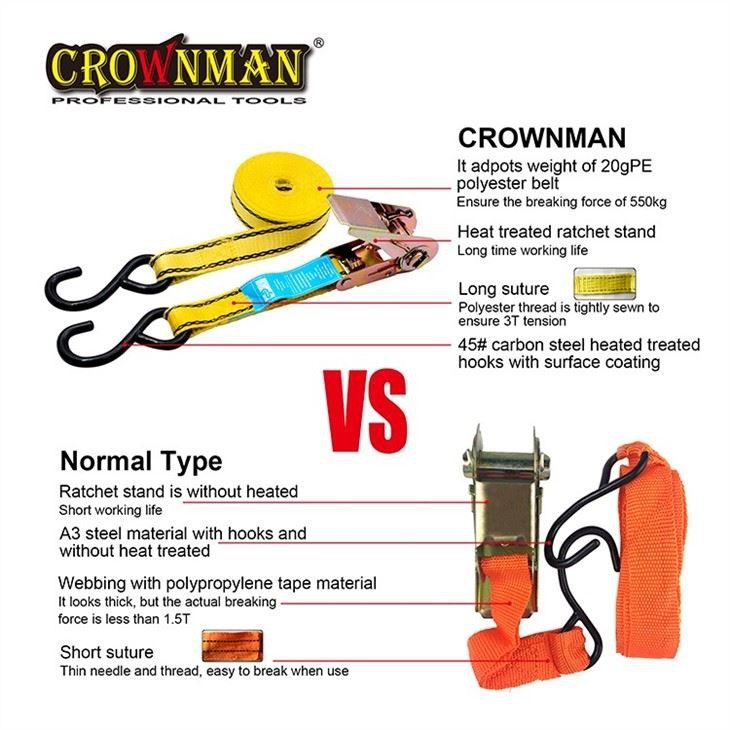 Cuerda tensa para coche CROWNMAN, cuerda de amarre con trinquete